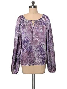 Vintage Y2K 90's METRO 7 Purple Floral Print Satin Top Blouse Shirt L